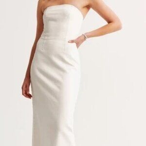 White Strapless Satin Dress